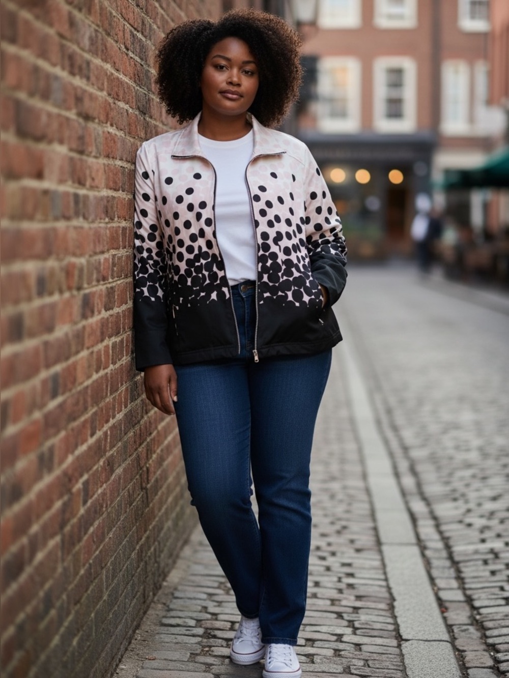 erin london Pink & Black Gradient Polka Dot Zip Bomber Jacket
